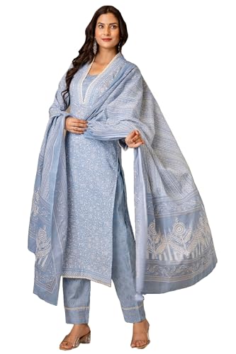 Image of GoSriKi Women's Rayon Blend Straight Printed Kurta with Pant & Dupatta