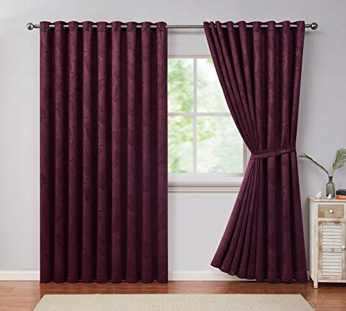 Warm Home Designs Pair Of 2 Extra Wide, Extra Long 108 X 108 Inch Red Wine Color Room Divider Panels Embossed With 3D Leaves. Floor To Ceiling Curtains Include 2 Matching Tie-Backs. B Wine Wall 108” #TOP4