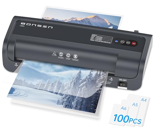 BONSEN A4 Laminator Machine, 9.33-Inch Thermal Laminator with Never Jam Technology, 100 Laminating Sheets, Laminates Photos Cards Documents, 4-in-1 Personal Laminators for Teachers Home Office School