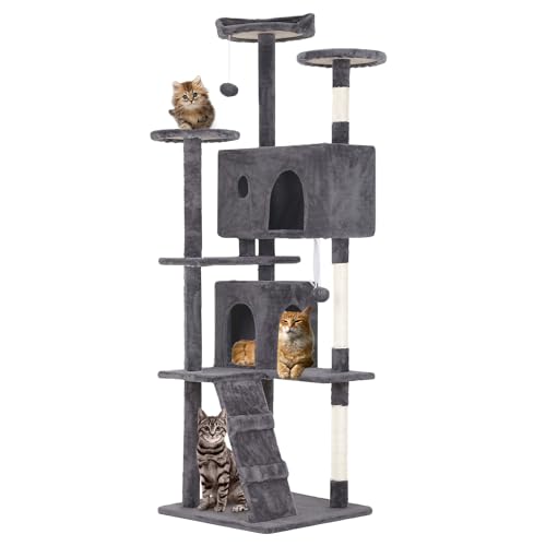FDW | 70" Cat Tree Tower | Light Gray | Multi-Level Indoor Activity Center with Sisal Scratching Posts, Condos, Plush Perches, Hanging Cat Toys | Sturdy, Easy to Assemble | for Kittens & Adult Cats by FDW - Used condition - US$51.59