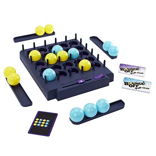 Mattel Games HKR53 - Bounce-Off POP-Out Partyspiel für Familien, Jugendliche, Erwachsene mit 16 Bällen, 20 Herausforderungskarten, Spielgitter mit Timer, Geschenk für Kinder ab 7 Jahren