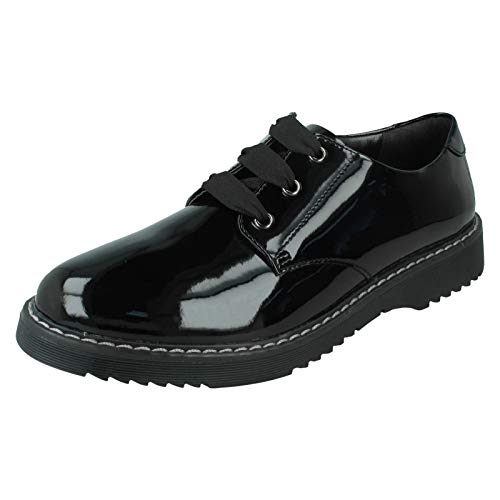Startrite Impact Black Patent Leather Girls Lace Up School Shoes 6.5