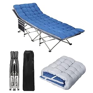 HAITRAL Portable Camping Cot with Mattress – Outdoor Folding Heavy Duty Sleeping Bed with Side Pocket for Adults – Oxford Single Lounge Chaise for Camping Tent Beach Office Max Load 300 LBS (Grey)