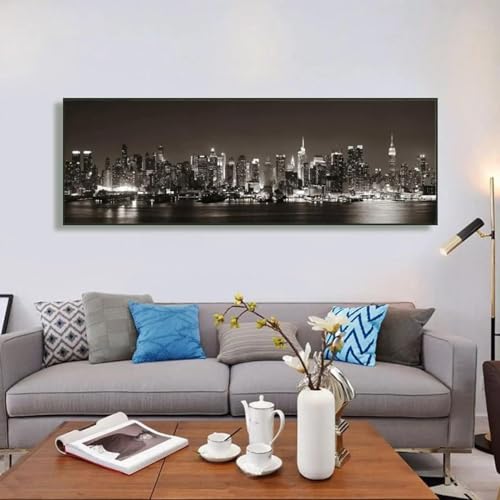 Decoracion del hogar con cuadro de paisaje de ciudad de noche y poster artistico de pared