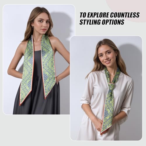 Green Bag Handle Scarf for Handbags Purse Bow Satin Hair Head Silk Neck Scarves Women Western Fashion Accessories Lightweight Summer3