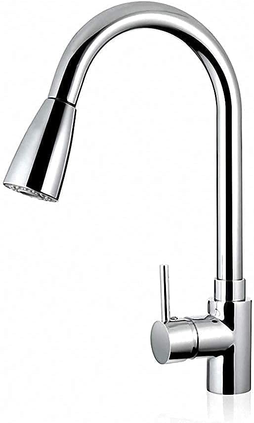 Robinet mitigeur extractible de cuisine pour évier îlot central au design ressort chromé