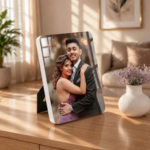 Image of Personalised Glossy Table Photo Frame | Photo Frame Customised Gift for Couple Wife Husband | Anniversary Birthday | HD Print | WPC | 5x7 Portrait