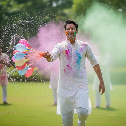 Image of TOTA Holi Balloons | Set of 1 Balloon Bunch | 37 Water Balloons | Quick Fill and Auto Tie in 60 sec Gubbare | Multicolour Water Magic AA