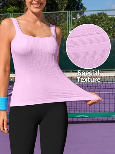 Image of ATTRACO Ribflex Workout Tank Tops for Women Seamless Full Length Gym Tops Athletic Yoga Top Built in Bra