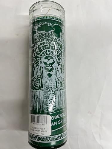Lucky Indian Spirit/Powerful Indian Unscented Green Silk Screened Candle in Glass (El Indio Poderoso)