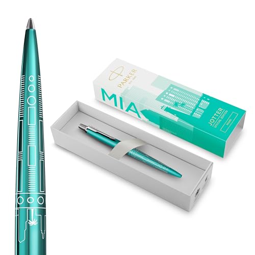 Parker Jotter Bolígrafo | Edición Especial | Turquesa Miami con borde cromado | Punta media | Tinta azul | Estuche de regalo