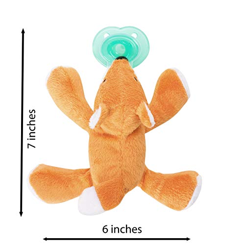 Image of Nookums Paci-Plushies Shakies - Pacifier Holder with Built in Rattle (2 in 1)- Adapts to Name Brand Pacifiers, Suitable for All Ages, Plush Toy Includes Detachable Pacifier (Fox)