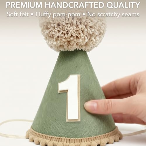 Packyouth Sage Green 1st Birthday Hat - Adorable Felt Cone Crown for Boys & Girls | Perfect Baby First Birthday Hat for Cake Smash (COLOR-1, 1) — view 3