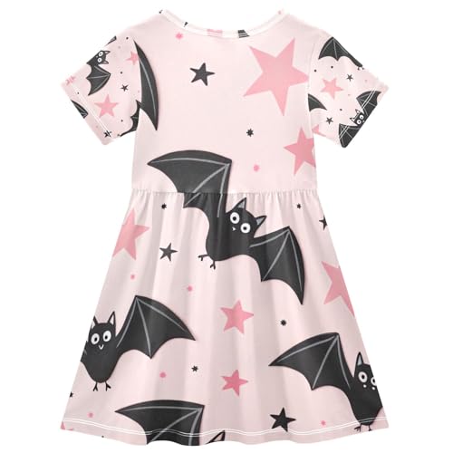 GAIREG Girls Short Sleeve Dress Bats Stars Pink Toddler Sundress Quick Dry Kids Casual Summer Dress, 2T2