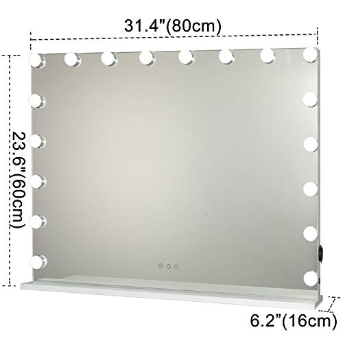 Wayking Vanity Mirror With Lights Large Hollywood Makeup Mirror With 18 Led Bulbs, Tabletop Or Wall Mounted Comestic Mirror With Touch Sensor And Usb Charging Port, White(L31.4 X H23.6) #TOP5