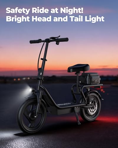 Image of Foldable Electric Scooter for Adults with Seat, 500W Motor, 22MPH, 27 Miles Range, Dual Suspension, Portable Commuter E Scooter with Storage Box, Phone Holder & Lock