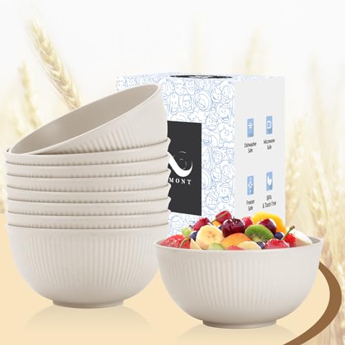 PYRMONT Unbreakable Cereal Bowl 26 OZ Wheat Straw Bowls Set of 8 Alternative Plastic Bowls Reusable Dishwasher & Microwave Safe Bowls for Kitchen Camping Bowls for Soup,Breakfast,Fruit-Beige — view 3