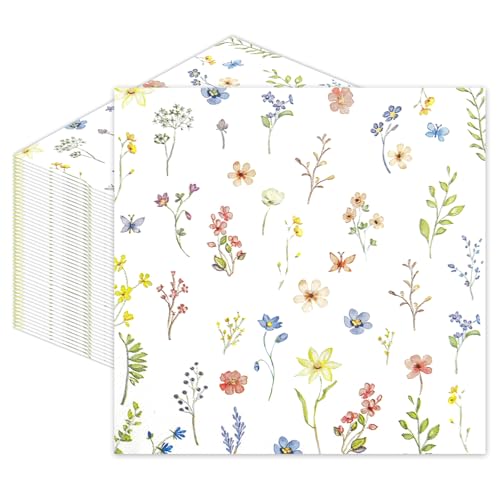 Wildblumen Servietten 40 Stück Blumen Servietten Natürliches Muster Einweg Papierservietten 33x33cm Servietten für Gartenfest Picknick & Familienfeier