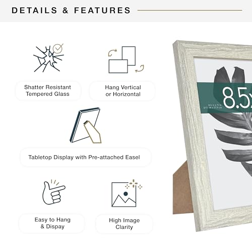 MCS Studio Gallery 8.5x11 Picture Frame Gray Woodgrain, Rectangle Photo Frame for Photos, Posters & Art Prints & Easel for Tapletop Display (1-Pack)