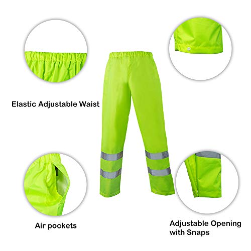 FONIRRA Class 3 High Visibility Rain Suit With Collapsible Hood Lime Reflective Safety Waterproof Worker Jacket & Pants (S/M Yellow)4
