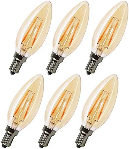 LED Candelabra Bulb, Dimmable C35 6W LED Filament Candle Bulb, E12 Base, Warm White 2700K, LED Light Bulb 50W Equivalent, 110-120VAC, 6 Pack (6 Watt, Bullet Top-Frosted Cover)