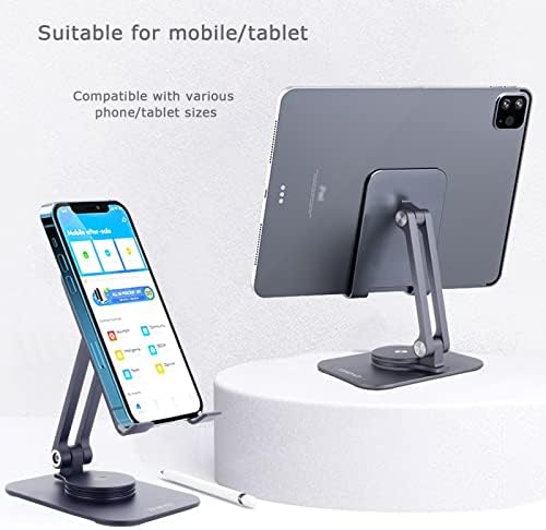 TPSPAD Tablet Stand, 360° Rotatable Aluminum Tablet Holder Adjustable Foldable Desktop Cell Phone Stands Compatible with New iPad 9.7, 10.5, 12.9 Air mini 2 3 4 5 6, Kindle,Other Tablets-Gray