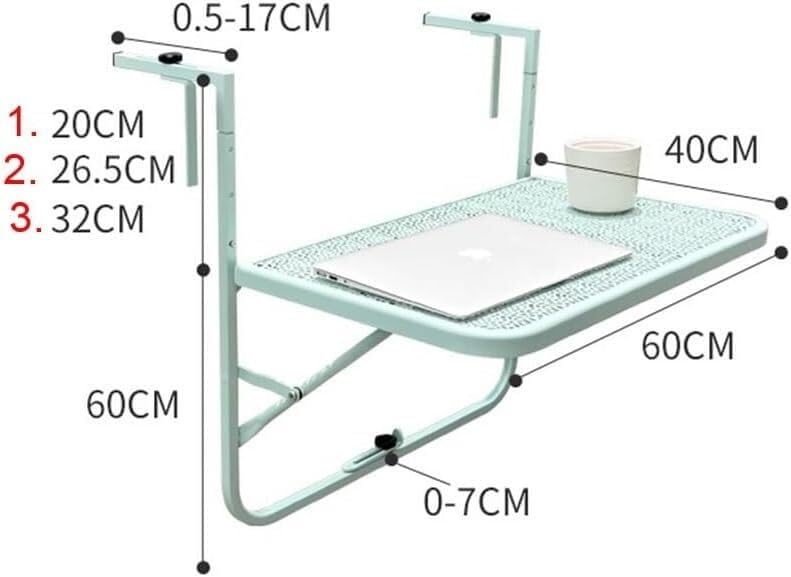 Table de balcon pliable suspendue aluminium meuble extérieur noir