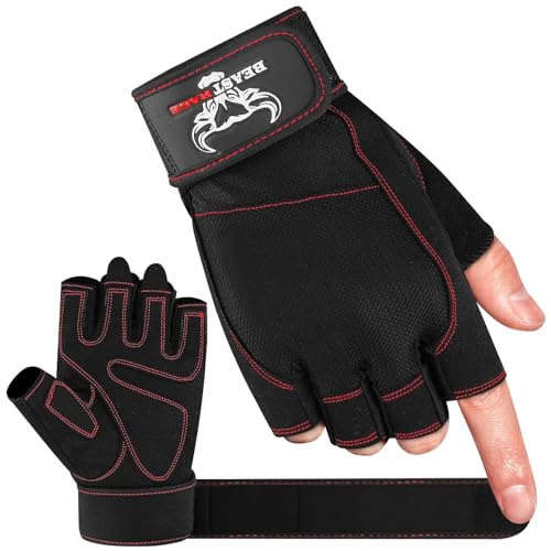 Beast Rage Guantes de Gimnasio para Levantamiento de Pesas, Antideslizantes, Acolchados, elásticos,para Crossfit, Entrenamiento, Ciclismo,jercicio, Guantes de Medio Dedo para Hombres y Mujeres