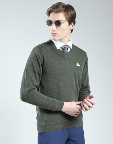 Image of Monte Carlo Men's Regular Fit Pullover | Solid V Neck Style | Full Sleeves Pull On | Warm & Stylish Winter Fashion Sweater | Winter Sweater for Men's
