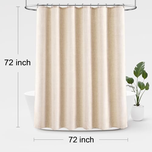 Awellife Linen Shower Curtain Beige Boho Farmhouse Shower Curtains for Bathroom Fabric Cream Cloth Liner 72 x 72 Inch