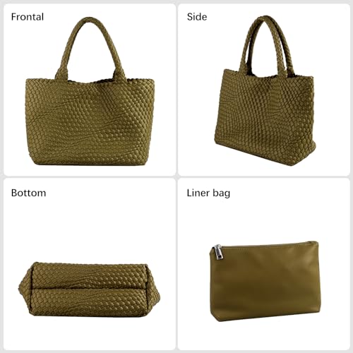 Image of Woven Tote Bag Womens Purse Vegan Leather Shoulder Handbags Fashion Summer Beach Tote Bags Large Travel Totes