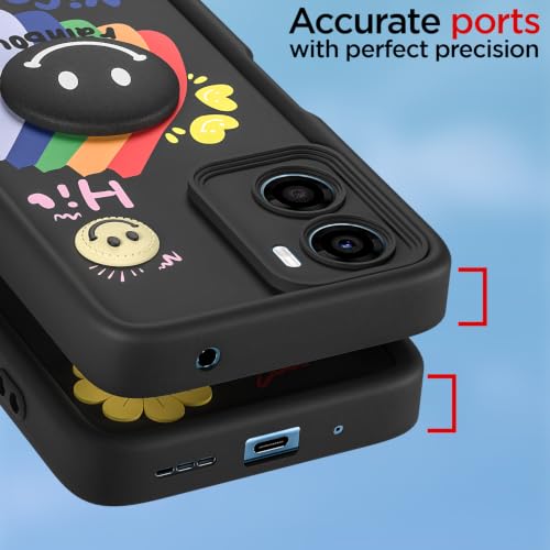 Image of Pikkme Back Cover for Motorola Moto G06 Power | Soft Silicone| Cute Rainbow Smile & 3D Cartoon Flower Design | Shockproof Raised Camera Protection Bumper Case (Black)