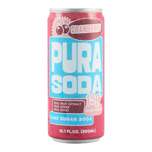 Image of PuraSoda Cranberry - 12g Pure Cane Sugar Soda, 10 Fl Oz, Pack of 12