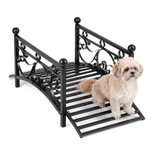 COSTWAY Brücke aus Metall 101 5 cm Teichbrücke 150 kg belastbar Gartenbrücke mit dekorativen Geländern Metallbrücke Antik-Optik stabil und wetterfest Zierbrücke für Garten Bach Teich Schwarz