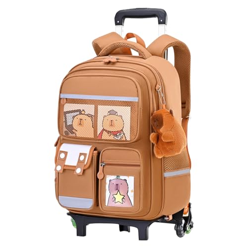 Genérico Mochila Con Ruedas,Mochila De Viaje Capibara Con Ruedas - Asa Retráctil Ajustable en Altura Gran Capacidad Equipaje Maleta para Niños Niñas Universitarios Viajes Avión
