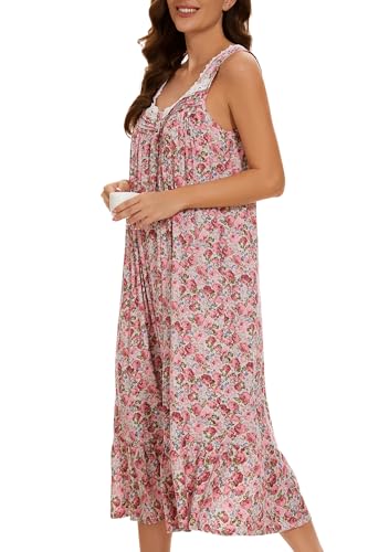 Image of AVIIER Cotton Nightgowns for Women Sleeveless House Dress Ladies Long Nightdress with Pockets S-XXL