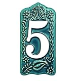 Handmade Ceramic House Number Tile – Custom Outdoor Address Sign – Turkish Iznik Art – Weatherproof Door Decor – 0 to 9 Digits (Green, 5)