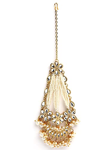 Image of Karatcart Gold Plated Pearl Beads Studded Floral Design Kundan Passa for Women