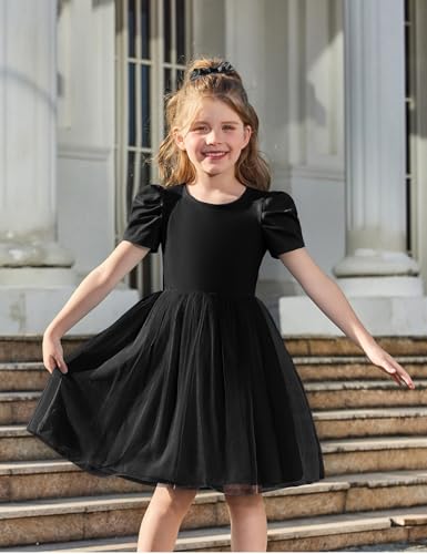 Arshiner Toddler Girls Tutu Dresses Party Formal Birthday Summer Puff Short Sleeve Tulle Little Girls Dress2
