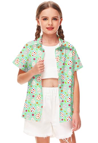 Image of Remimi Unisex Kids Hawaiian Button Up Shirt Boys Funny Print Aloha Beach Short Sleeve Tops 5-14 Years