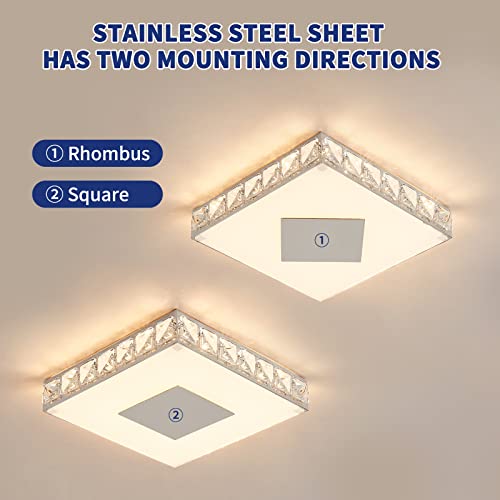 Galtlap Crystal Flush Mount Ceiling Light Dimmable Led Close To Ceiling Lighting Fixture 14'' 18W Modern Crystal Chandelier For Kitchen Island Bedroom Foyer #TOP3