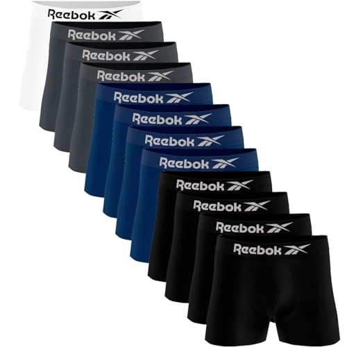 Kit 12 Cuecas Boxer Reebok Masculinas Microfibra Adulto Box Sem Costura (BR, Alfa, GG, Reg...