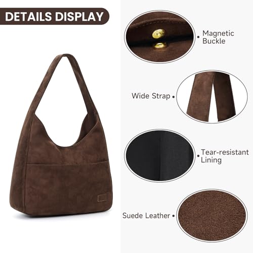 Image of Suede Tote Bag for Women Brown Suede Bag 2024 Fall Suede Purse Slouchy Hobo Bag Work Tote Bag