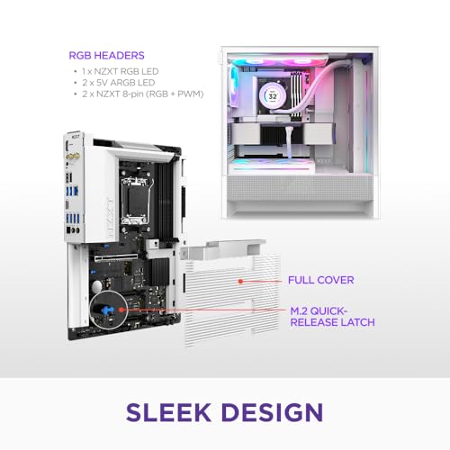 Image of NZXT N7 B850 - AMD B850 AM5 ATX Gaming Motherboard for Ryzen 9000 /8000 /7000-16+2+1, DDR5, 3X M.2, PCIe 5.0, Wi-Fi 6E, 2.5GbE LAN - M.2 NVME with Quick-Release Latch - Full Cover - White
