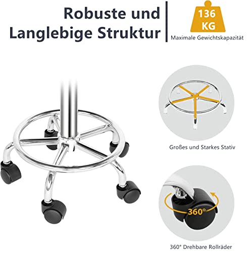 Foto von TactFire Rollhocker Arbeitshocker Drehhocker Höhenverstellbar 360° Drehbar Bürohocker Drehhocker für Büro Salon Massage Spa (1, Schwarz1)