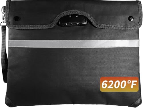 HOMELYLIFE Fireproof Document Bag 38 x 31cm - 6200°F Heatproof Money Bag with Combination Lock & Hidden Pocket, Waterproof Safe Storage for A4 Documents, Passport, Jewelry, Bank Files