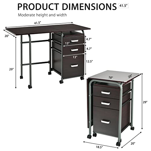 Fzzdp Folding Computer Laptop Desk On Wheels Home Office Furniture With 3 Drawers Desk (Color : D, Size : 18.5"X20"X29") #TOP2