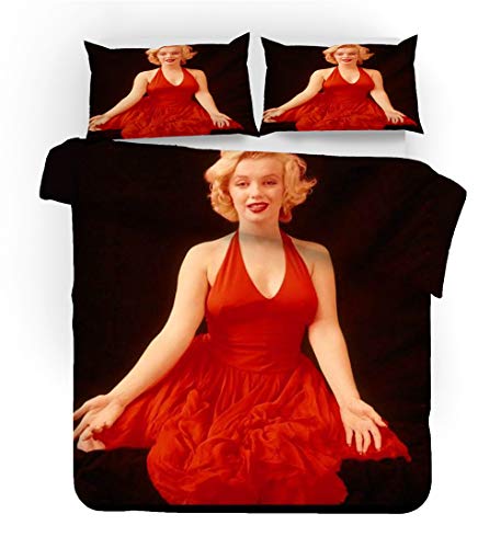 NICHIYO Marilyn Monroe Parure de lit 3 pièces en microfibre avec housse de couette et taie d'oreiller Impression numérique 3D (6, Super King 220 x 260 cm)