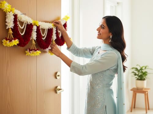 Image of Afarza Toran for Main Door Home Decoration Entrance Hanging Handmade Bandarwal Gift Item - Multicolor, 39 Inch