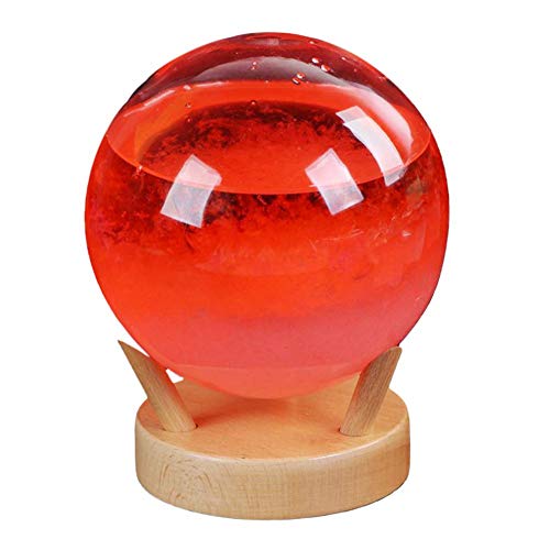Wetterstation aus Sturmglas, Wetterprognose, stilvoll, innovativ, mit Holzsockel, kleine Wetterstation für Heimbüro, Unisex, rot